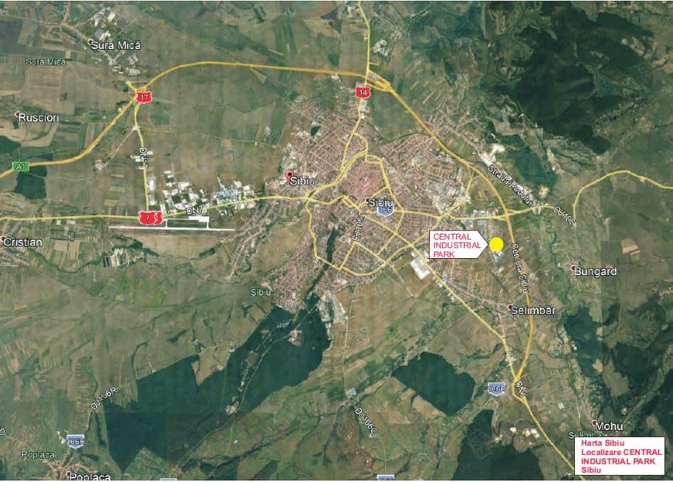Central Industrial Park spatii depozitare de inchiriat Sibiu este localizare harta Sibiu