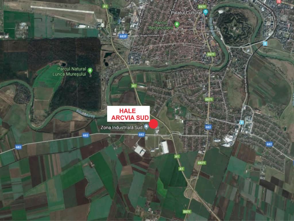 ARCVIA Sud Arad vanzare proprietati industriale Arad sud localizare harta