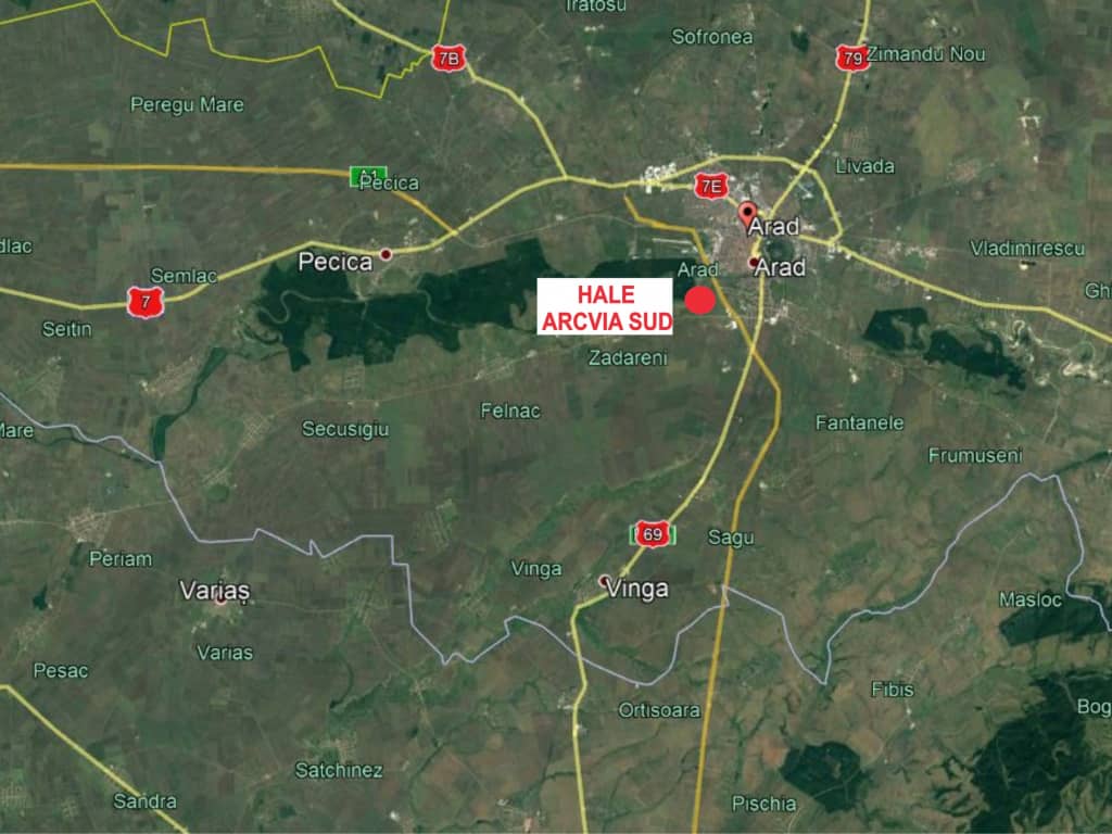 ARCVIA Sud Arad vanzare proprietati industriale Arad sud localizare harta amplasament