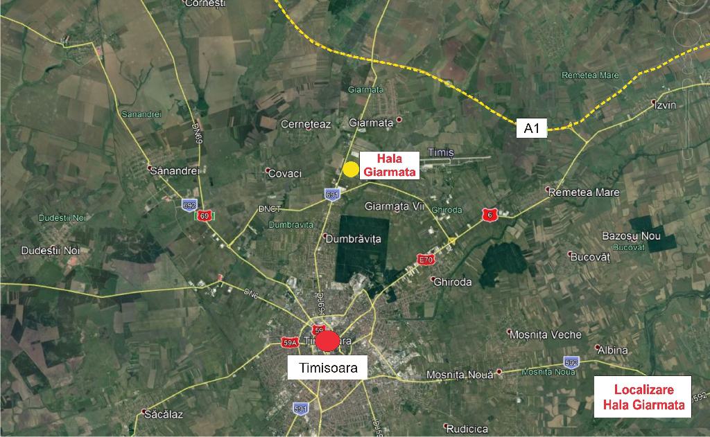 Hala Industriala Giarmata  inchirieri proprietati industriale Timisoara nord-est localizare google