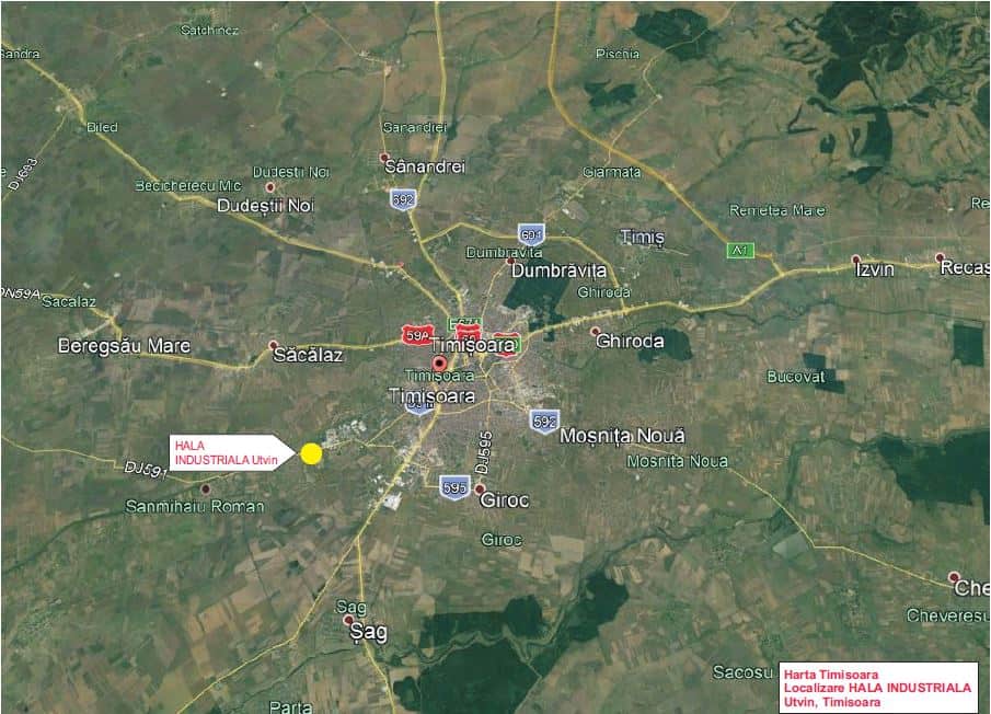 Hala Industriala Utvin inchirieri proprietati industriale Timisoara sud-vest localizare harta