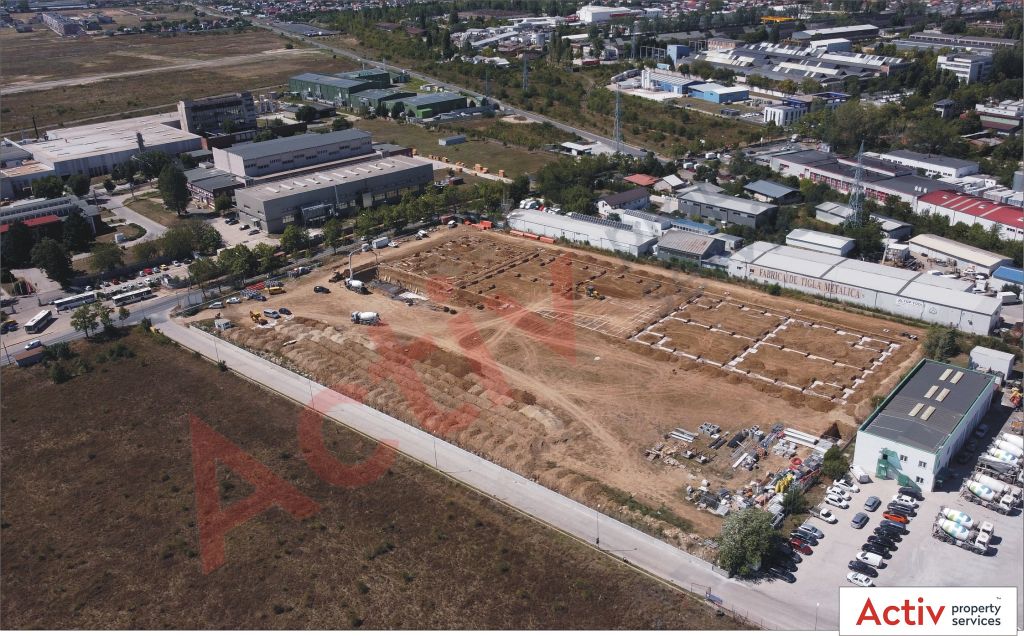 Hale moderne de inchiriat in Astorium Logistic Park, in estul Bucurestiului. Vedere din drona