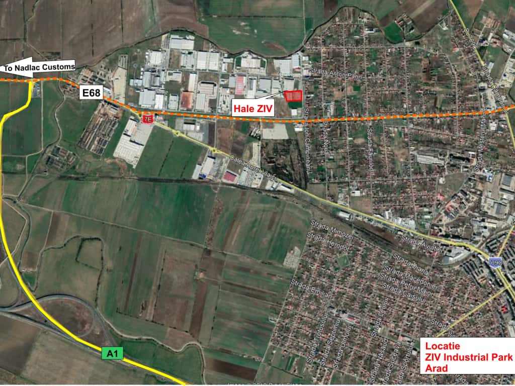 Imotrust ZIV- hale industriale de vanzare Arad vest vedere de ansamblu din satelit