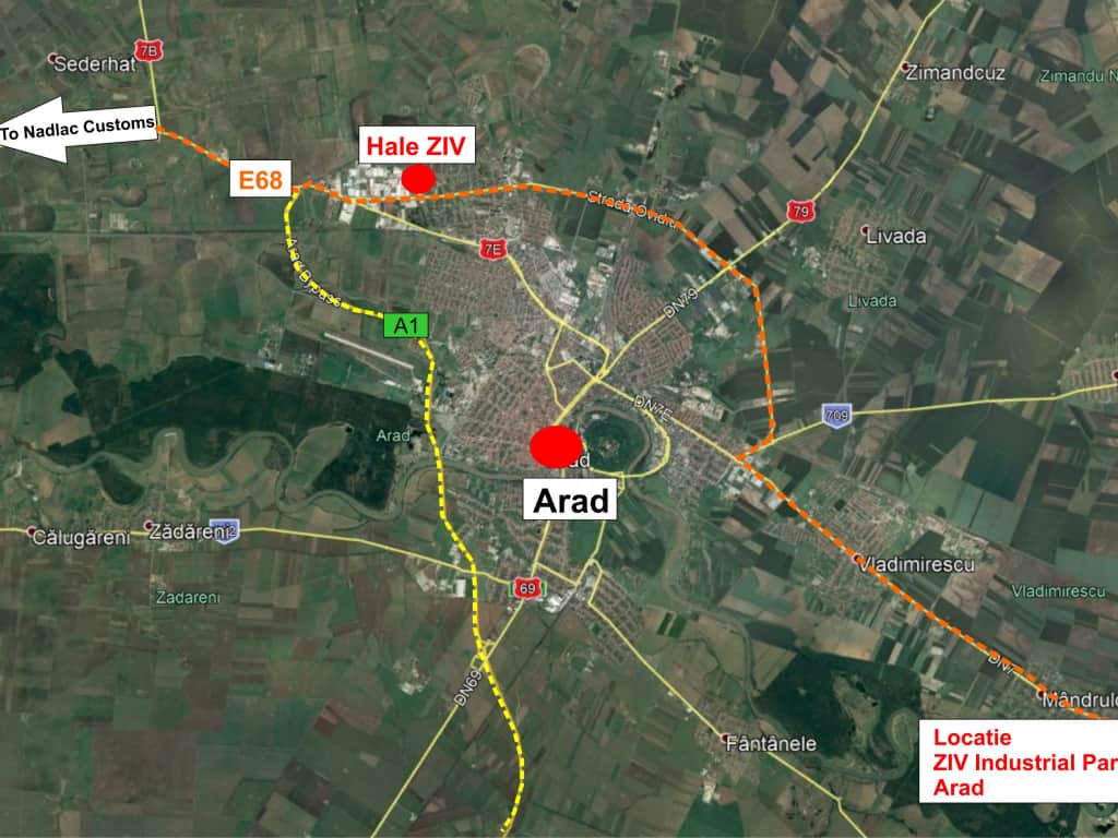 Imotrust ZIVhale industriale de vanzare Arad vest vedere de ansamblu din satelit