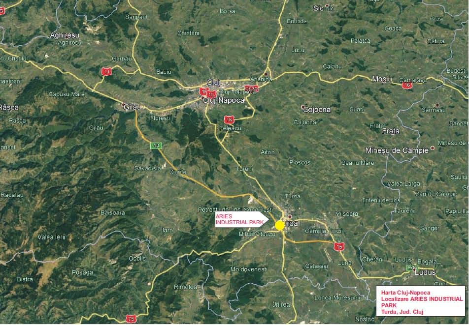 Aries Industrial Park inchiriere spatiu depozitare sau productie in Turda sud localizare harta
