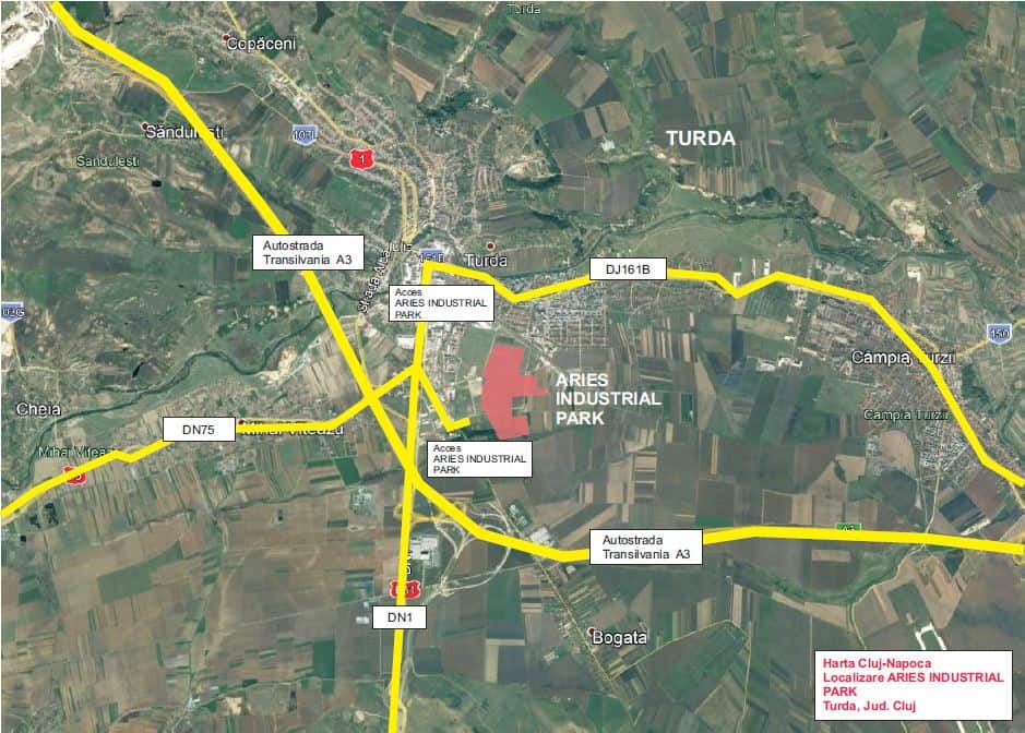 Aries Industrial Park inchiriere spatiu depozitare sau productie in Turda sud vedere google map
