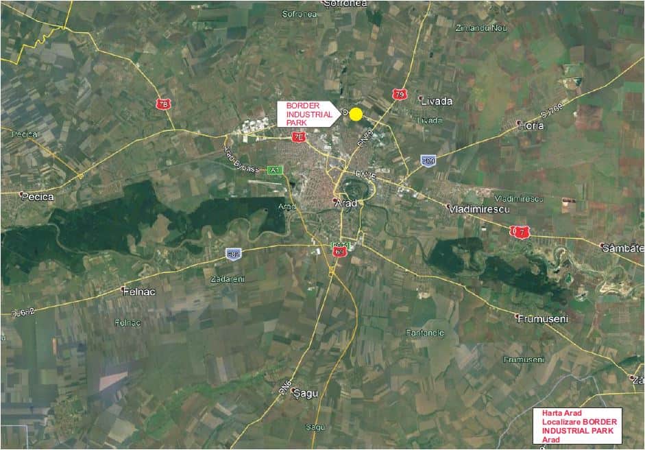 Border Industrial Park Arad inchiriere spatii depozitare si spatii productie Arad nord localizare harta 
