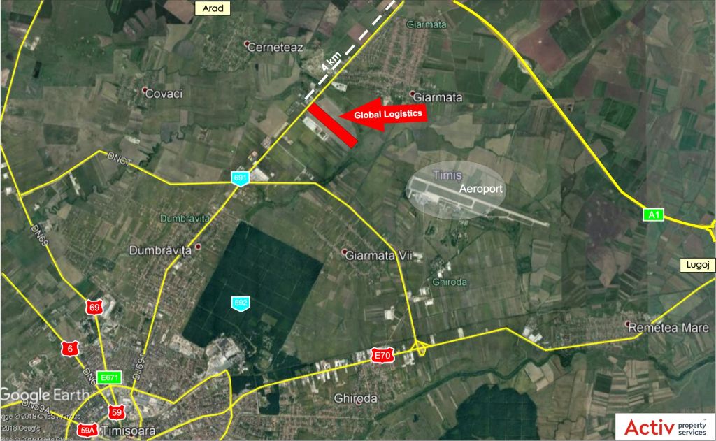 Global Logistics Timisoara 2 inchiriere spatiu depozitare si productie Timisoara nord-est localizare harta