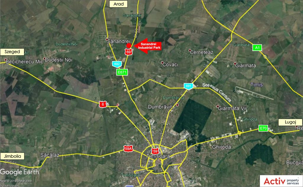Sânandrei Industrial Parkinchiriere spatiu depozitare si productie Timisoara nord localizare google