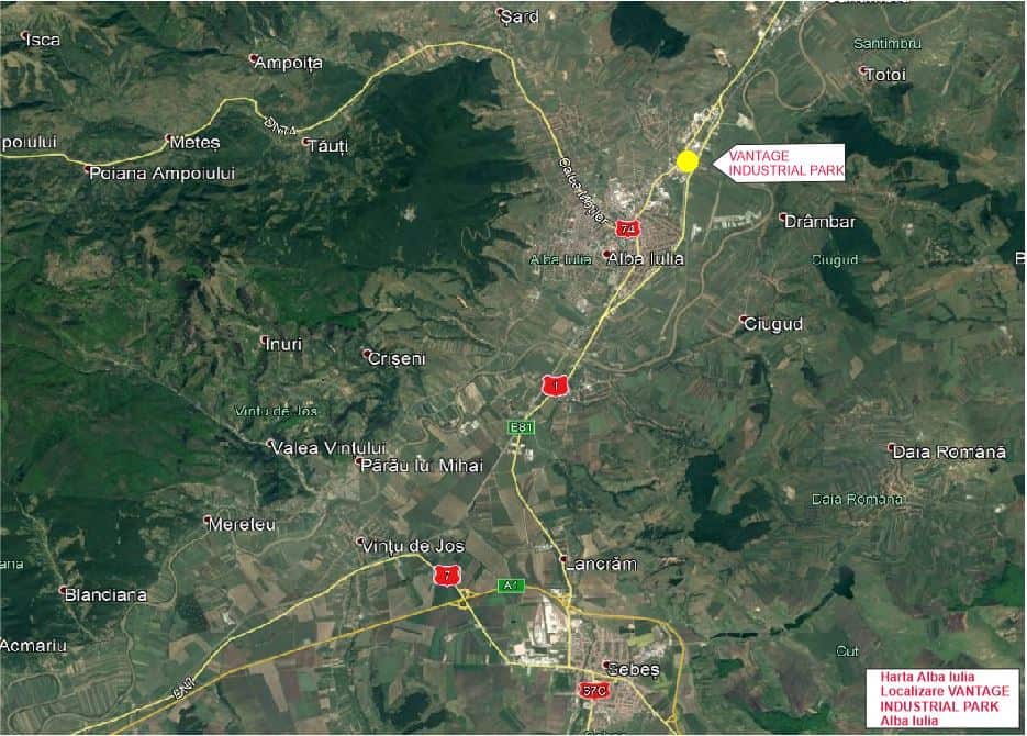 Vantage Industrial Park inchiriere spatii de depozitare Alba Iulia nord localizare harta