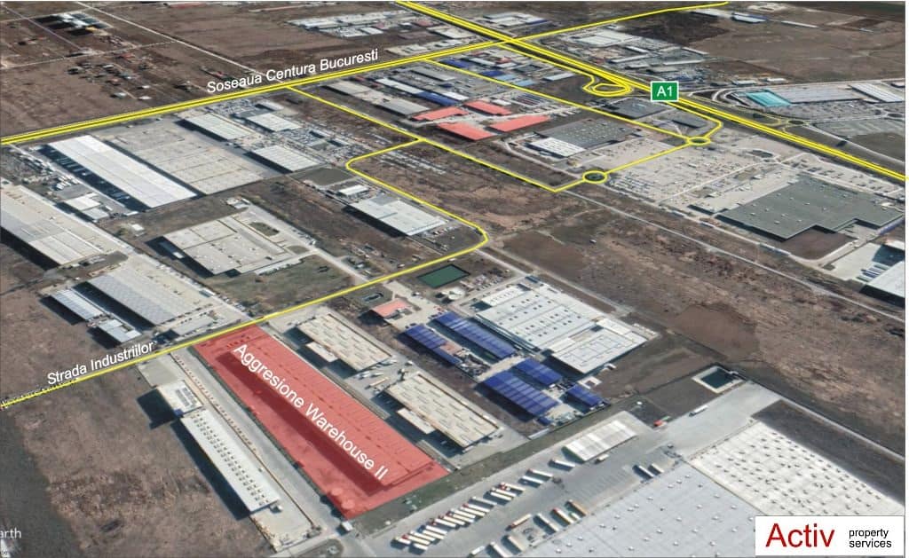 Aggresione Warehouse 2 inchiriere spatiu de depozitare Bucuresti vest zona logistica vedere din satelit