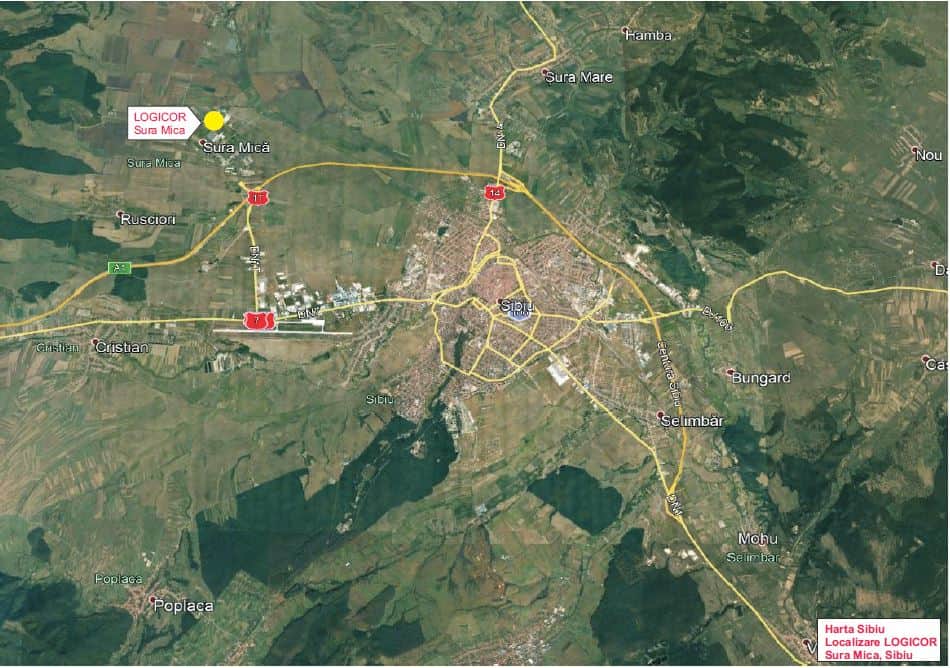 LOGICOR Sibiu inchiriere spatii de depozitare Sibiu nord-vest localizare harta