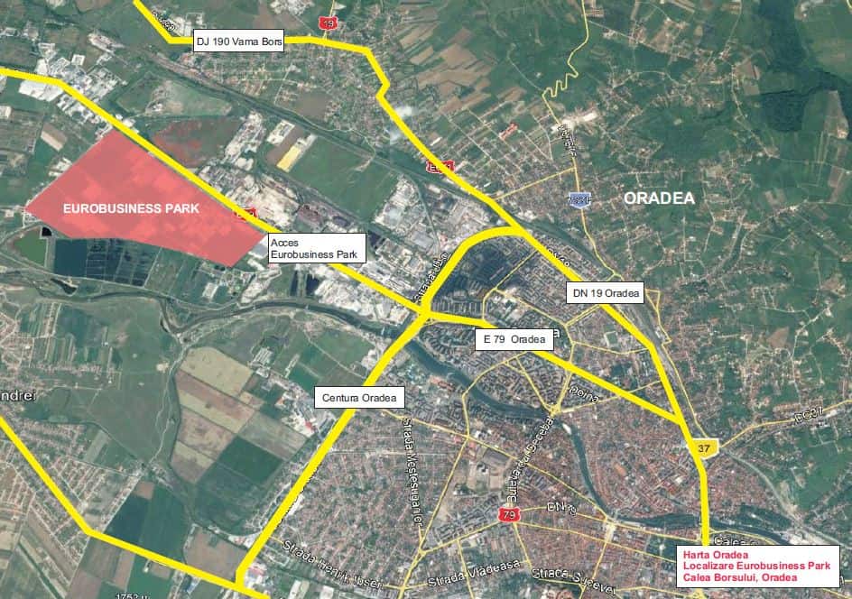 Eurobusiness Park I Oradea inchiriere spatii depozitare si productie Oradea nord-vest vedere satelit