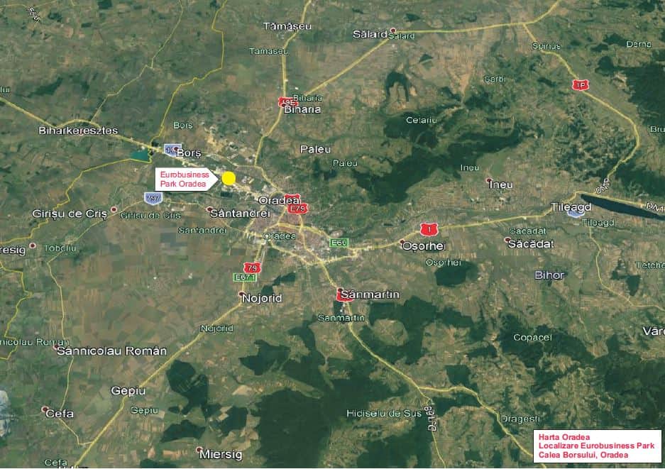 Eurobusiness Park I Oradea inchiriere spatii depozitare si productie Oradea nord-vest localizare google map