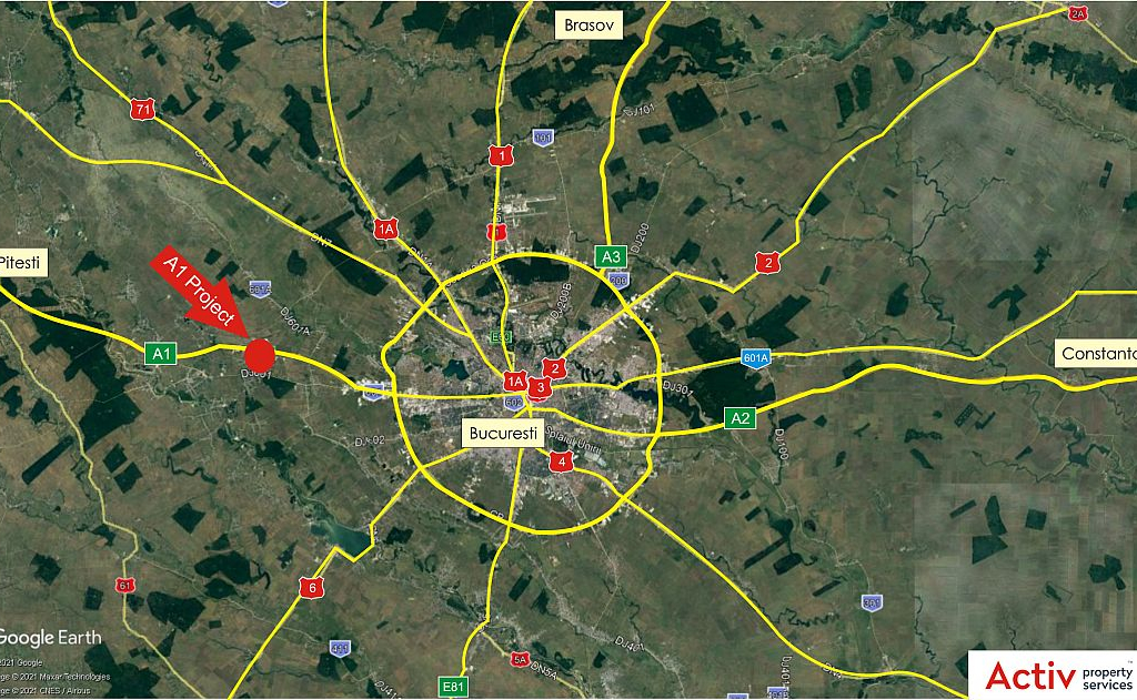 Proiect Logistic Autostrada A1 (V2), Bucuresti - Vest, localizare harta proiect constructie hale industriale