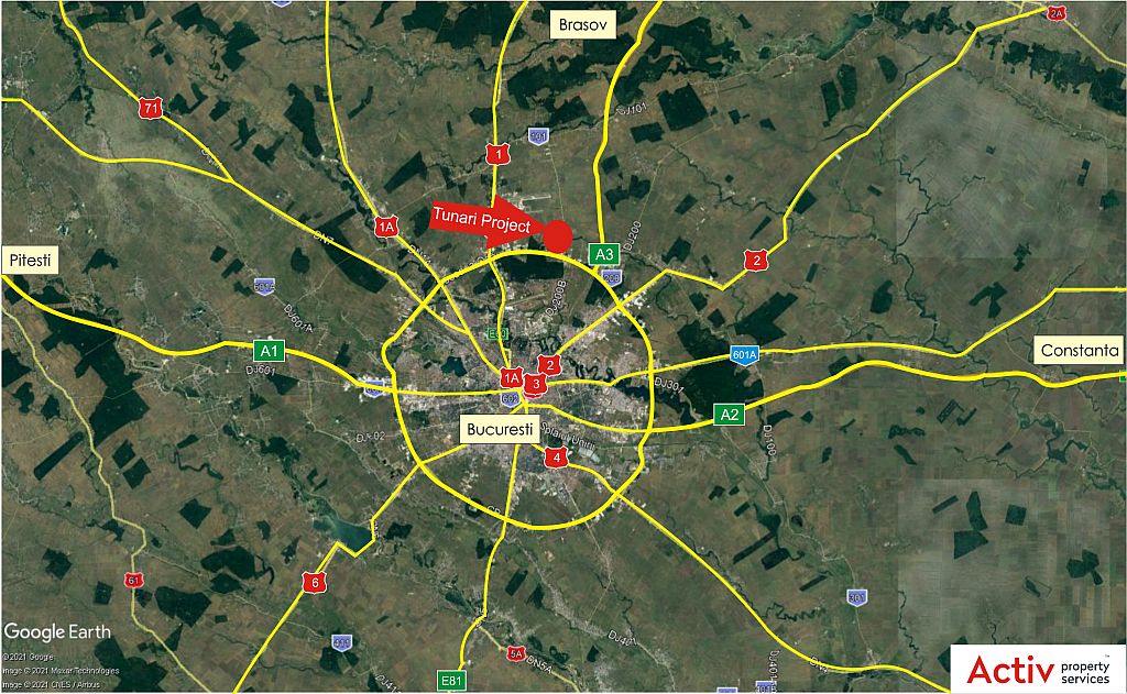 Spatii industriale de inciriat Bucuresti Nord, Tunari -  localizare harta